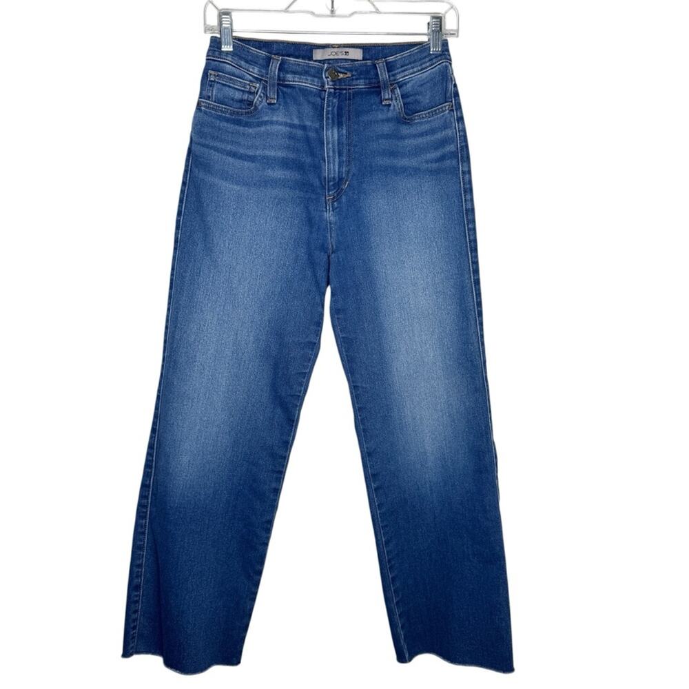JOE'S JEANS / medium wash high rise raw hem ankle straight leg jeans / 26